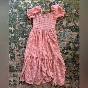 Pink Floral Print Dress with smocked bust & puff sleeves